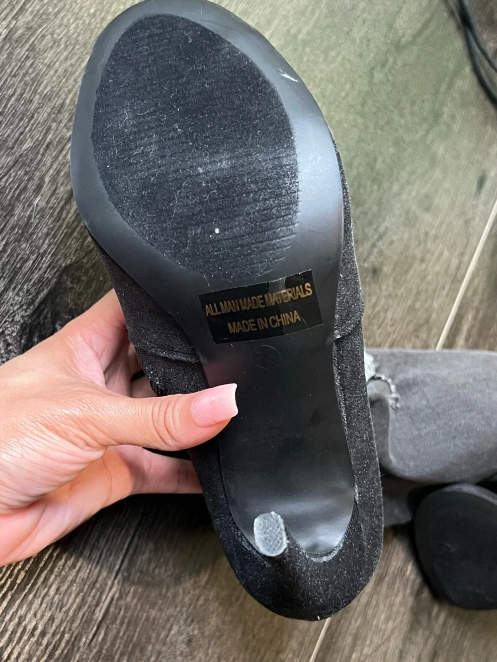 Black Distressed Denim Peep-Toe Heeled Boots